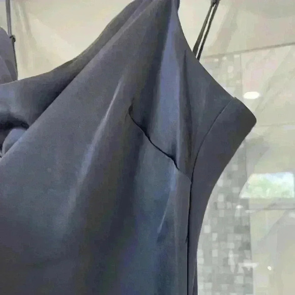 Express Charcoal Gray Satin Cowl Neck Front Side Slit Sleeveless Midi Slip Dress - Picture 6 of 12